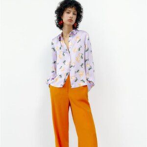 ZARA Lilac Floral Print Blouse SIZE M NEW WITH TAG!